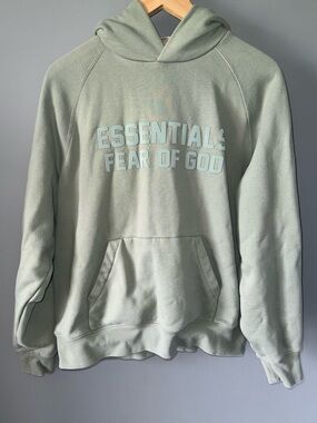 Fear of God Essentials Hoodie Sage Green Small Oversized FOG Logo Pullover